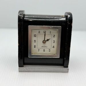 1940’s Seth Thomas Art Deco Desk Mantel Clock Black Case Works
